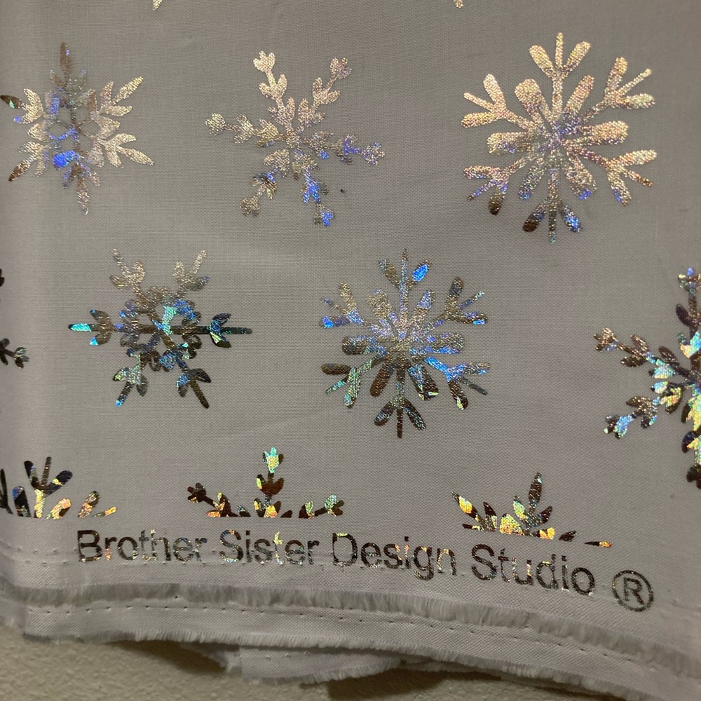 Brother Sister Design Studio Fabric White Iridescent Snow Flakes 40 X 34 Holiday